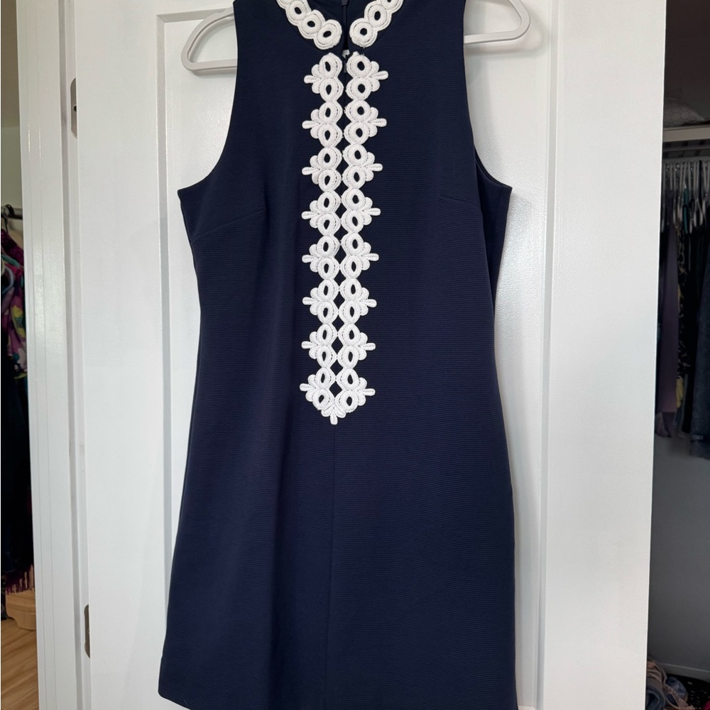 🌸🌼 LILLY PULITZER NWT Callista Shift Dress Navy Blue White Detailing Size 12